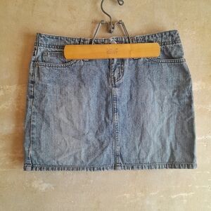 464a. faded blue vintage Bongo low rise 100% cotton y2k denim jean mini skirt, 7